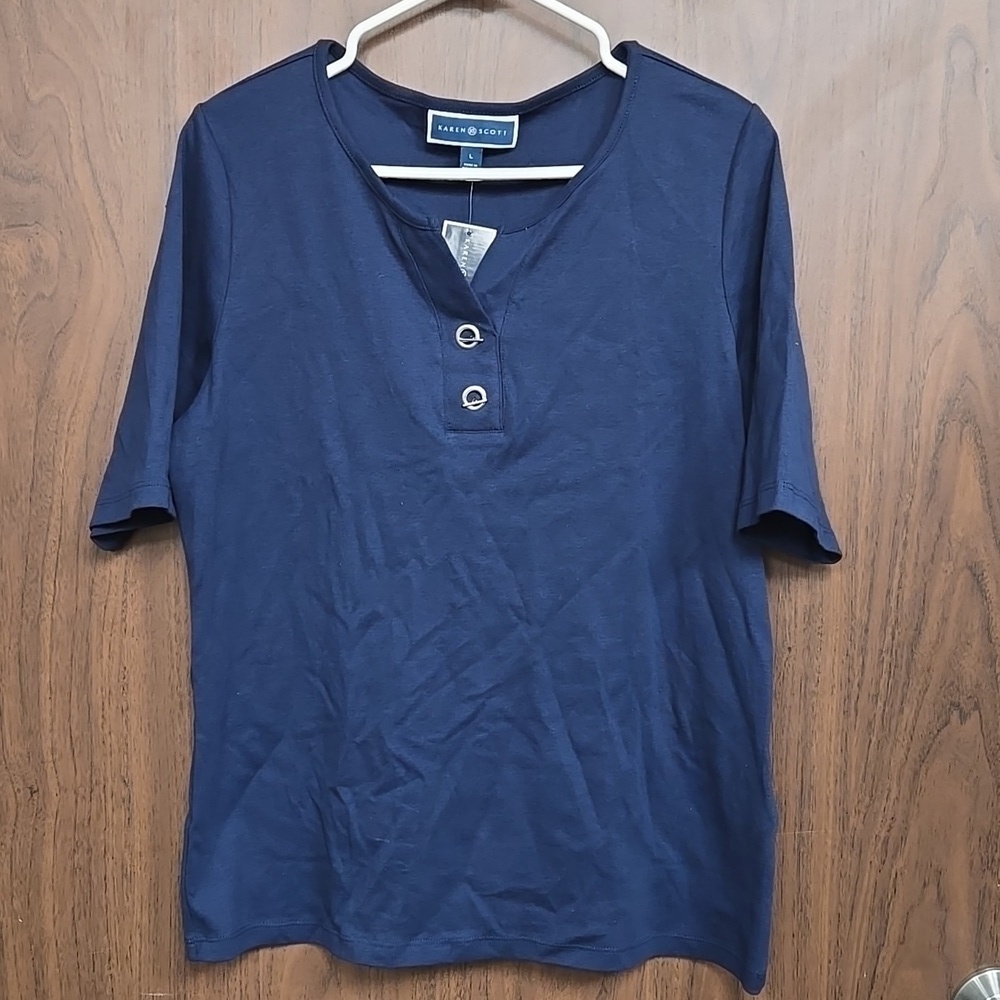 Karen Scott Size L Dark Blue T-Shirt